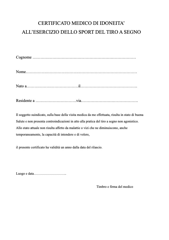 CERTIFICATO MEDICO DI IDONEITA'